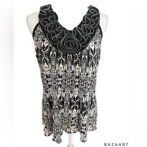 New Directions Womens Sleeveless Tank Top Black and White XL